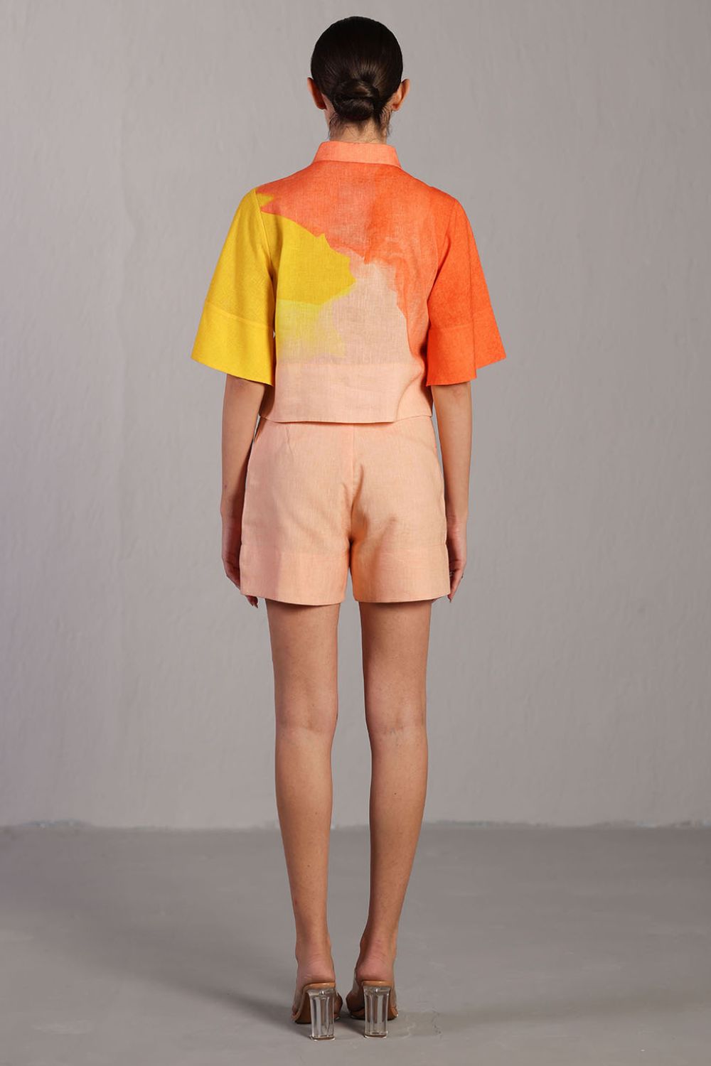 Diffuse bright orange & yellow shorts set