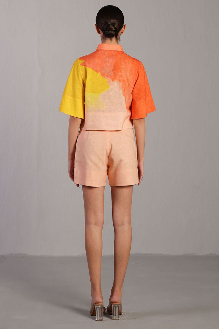 Diffuse bright orange & yellow shorts set