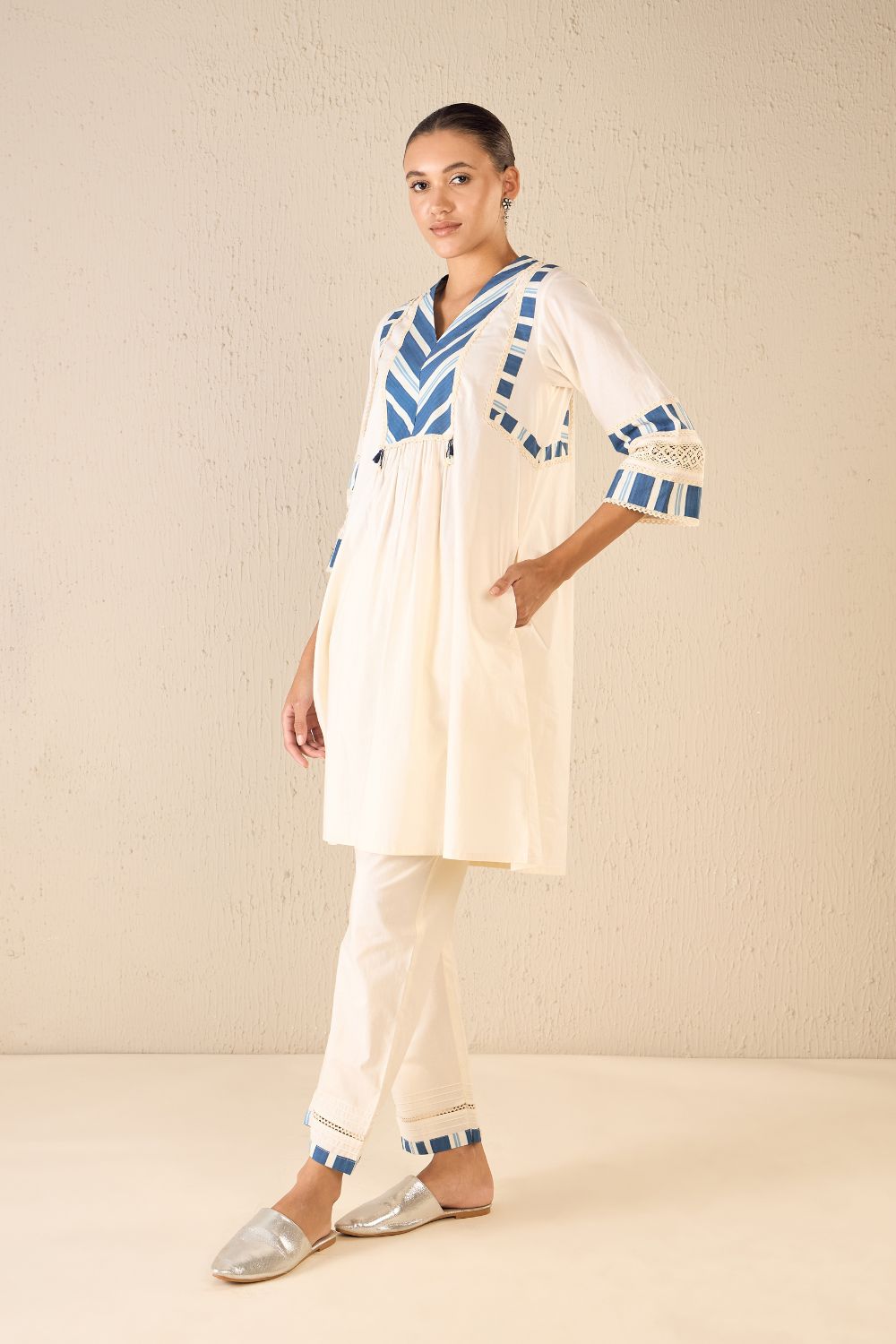 Meadow Stripes: Ivory Blue Stripe Cape Set