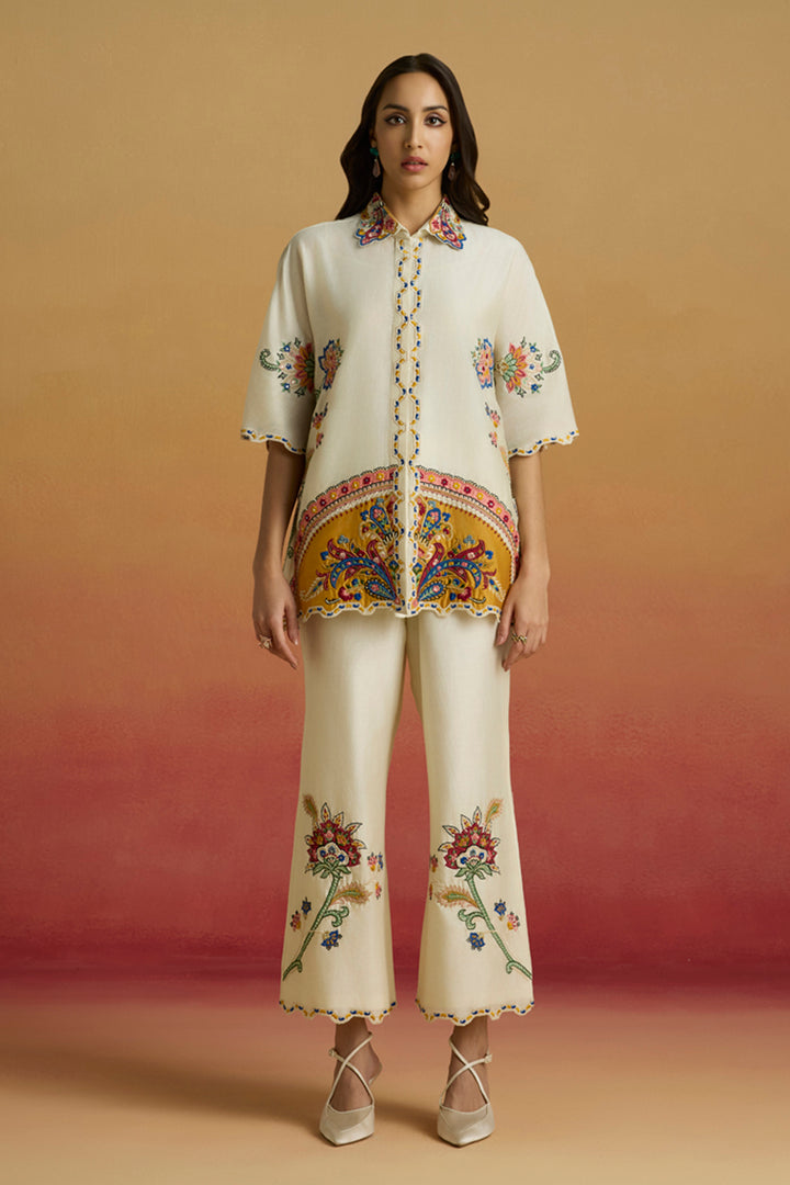 Ivory Applique Straight Pants