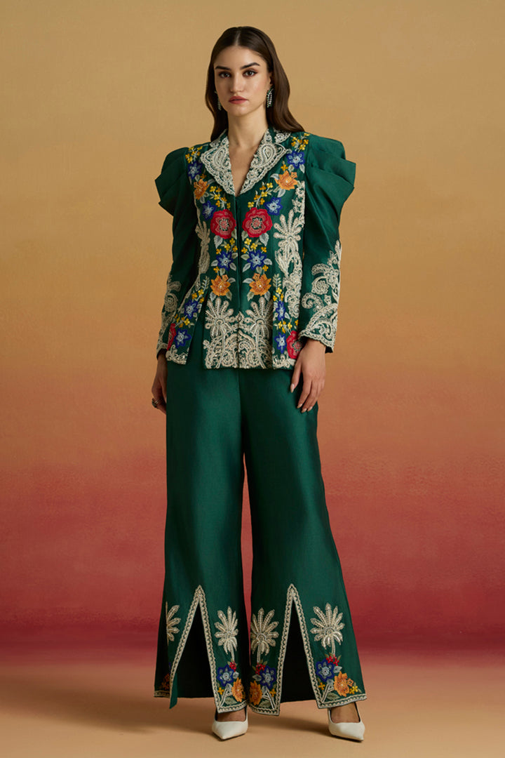 Emerald Contrast Cordwork Bell Bottom Pants