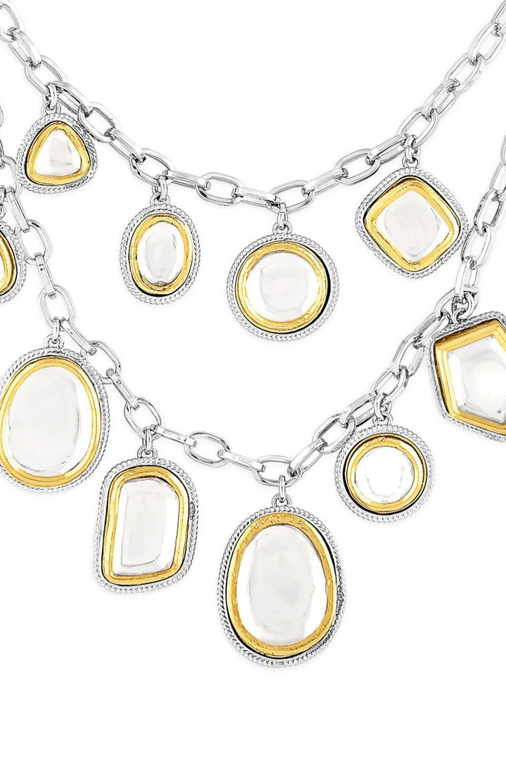 Gold & Silver Polki Charm Necklace