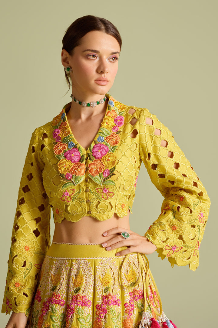 Yellow Cutwork Bolero Jacket