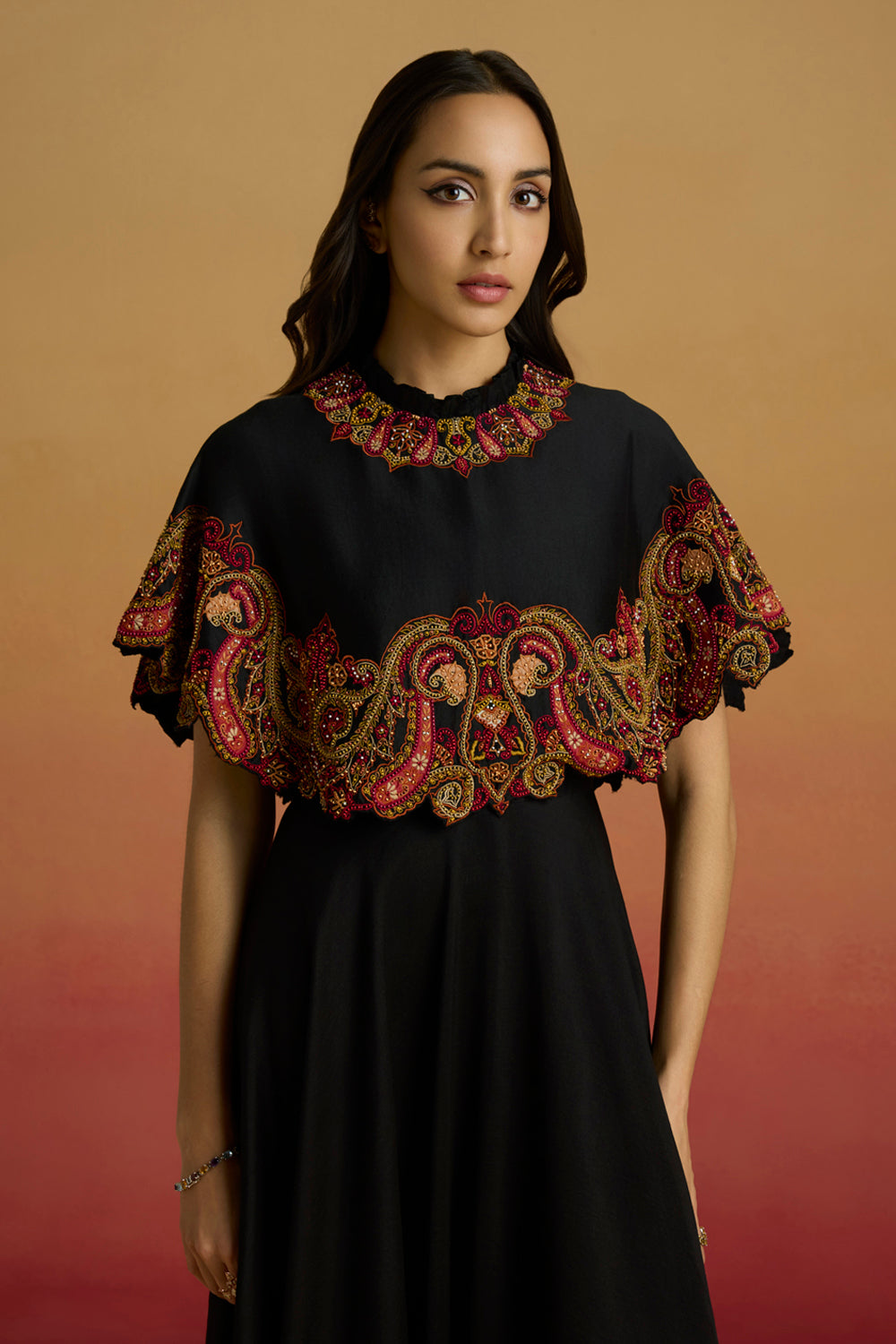 Black Cape Flounce Dress