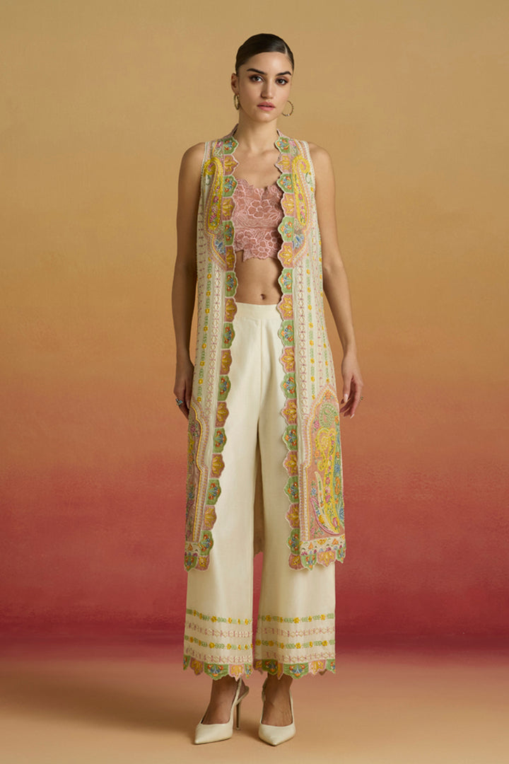 Ivory Applique Striped Pants