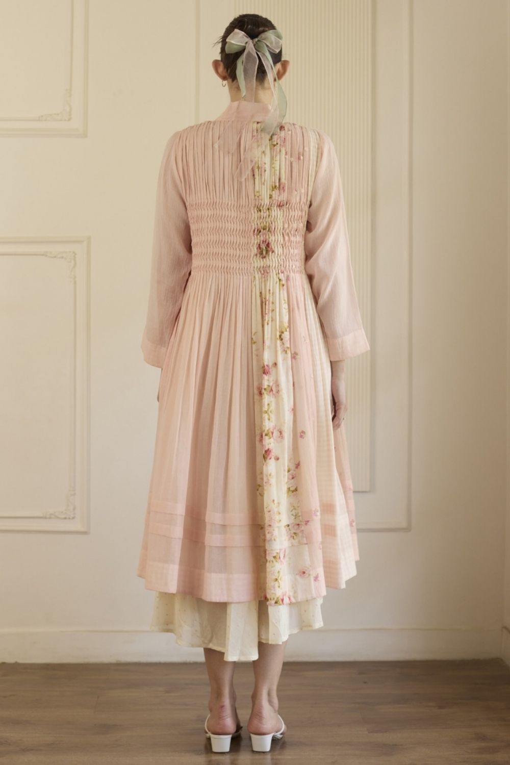 Pink Overlay/ Jacket With Slip and Pants Set