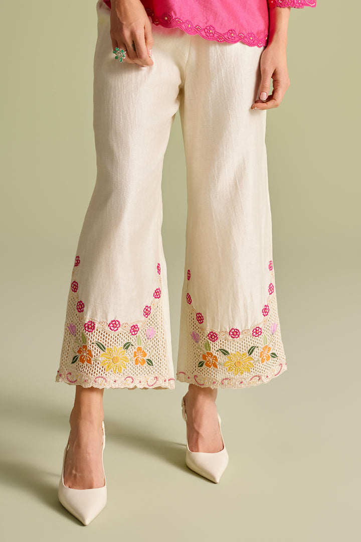 Ivory Mesh Detail Pants