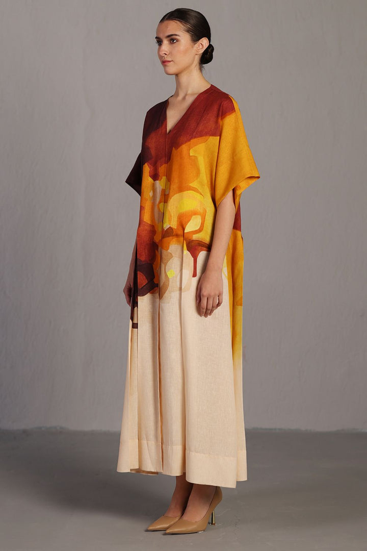 Diffuse brown & ochre long dress