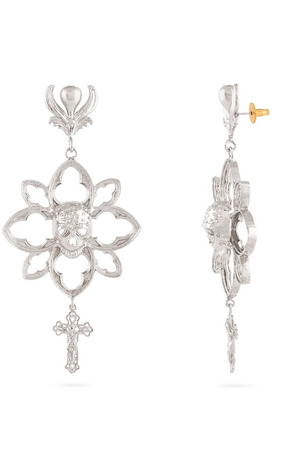 Skull Floral Earrings(Silver)
