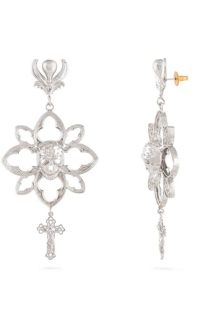 Skull Floral Earrings(Silver)