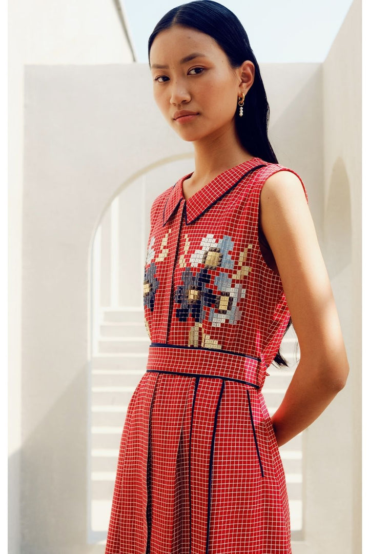 RED MINI CHECK DRESS
