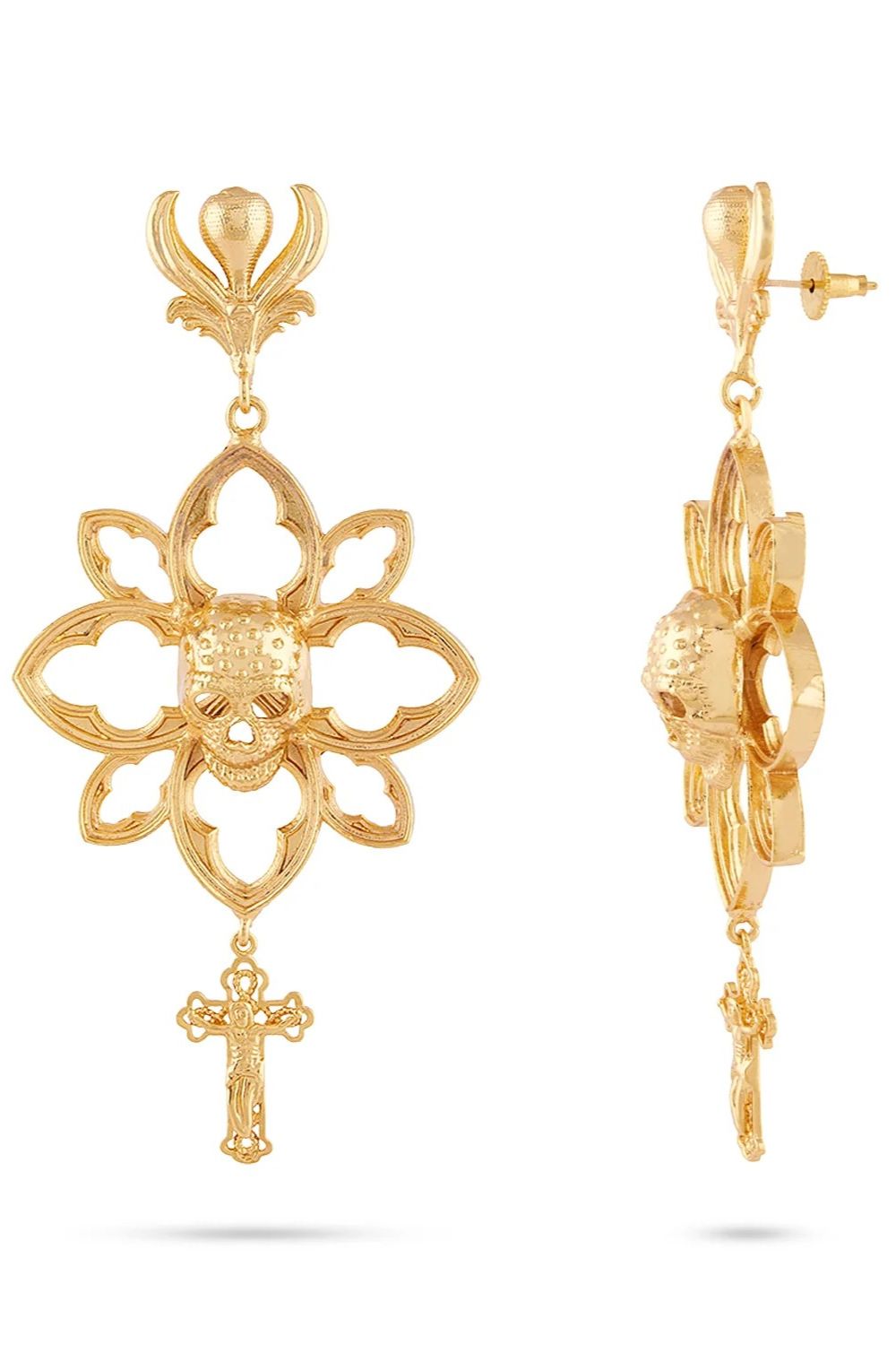 Skull Floral Earrings (Gold)