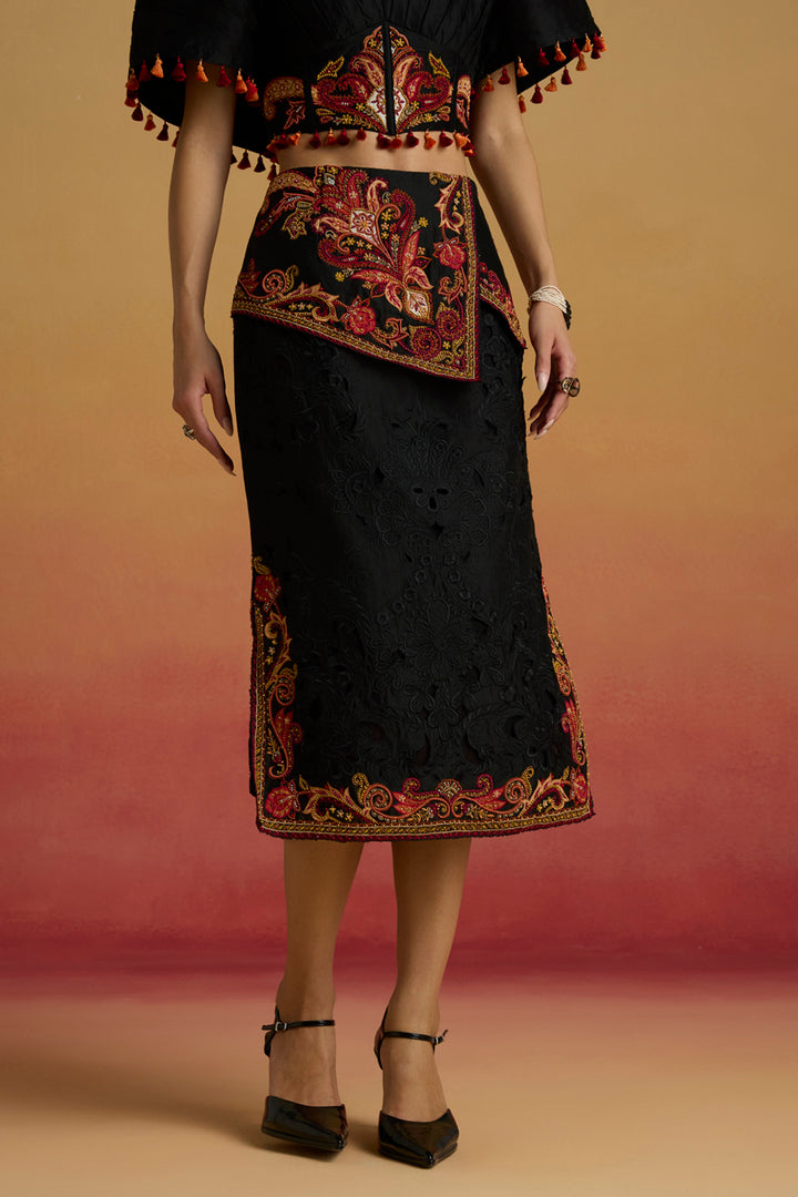 Black Asymmetric Layered Skirt