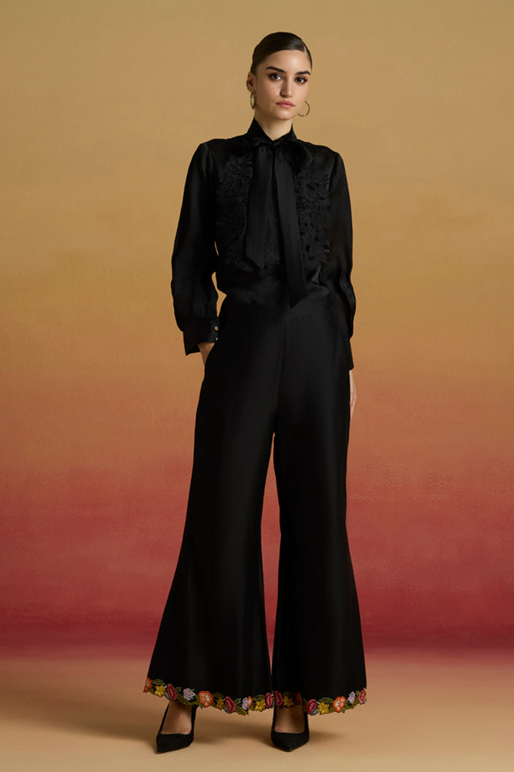 Black Floral Bell Bottom Pants