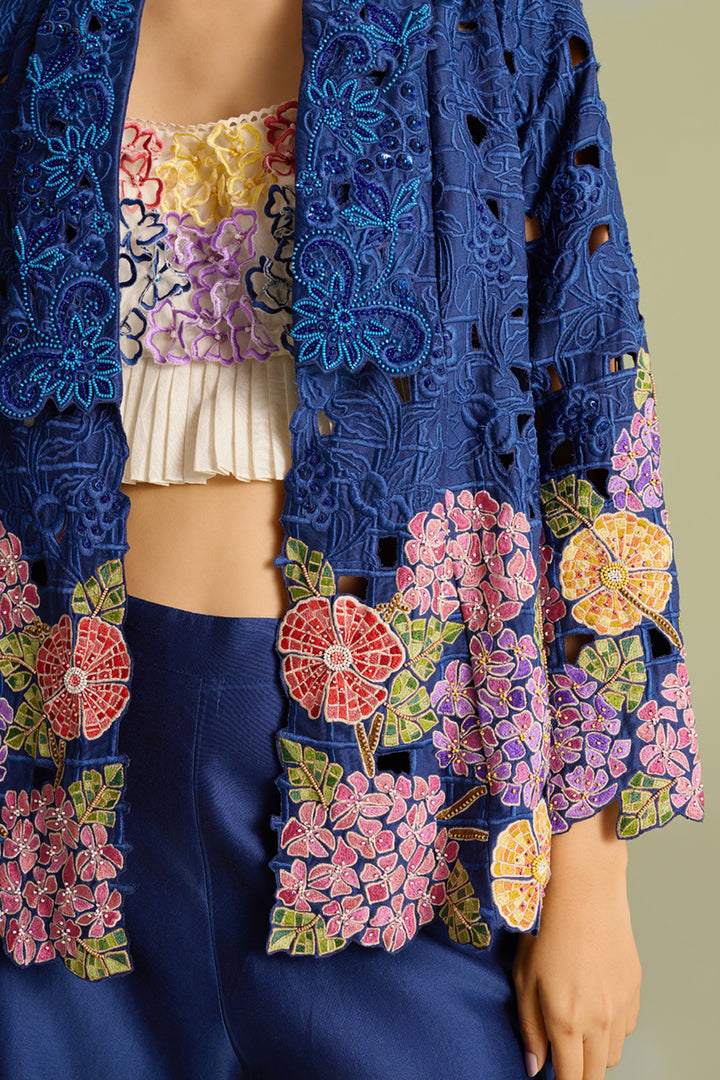Indigo Hydrangea Mosaic Flared Jacket