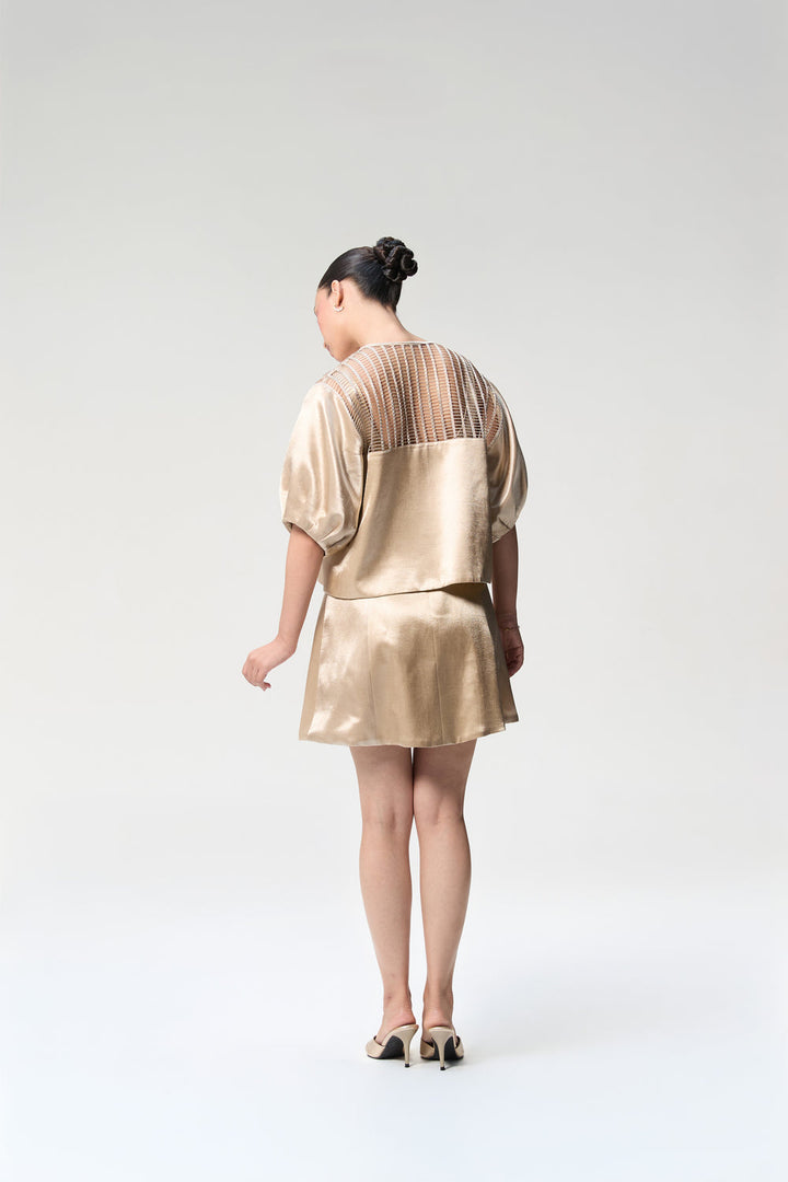 Champagne Bubble Sleeve Crop Jacket & Champagne Mini Dress