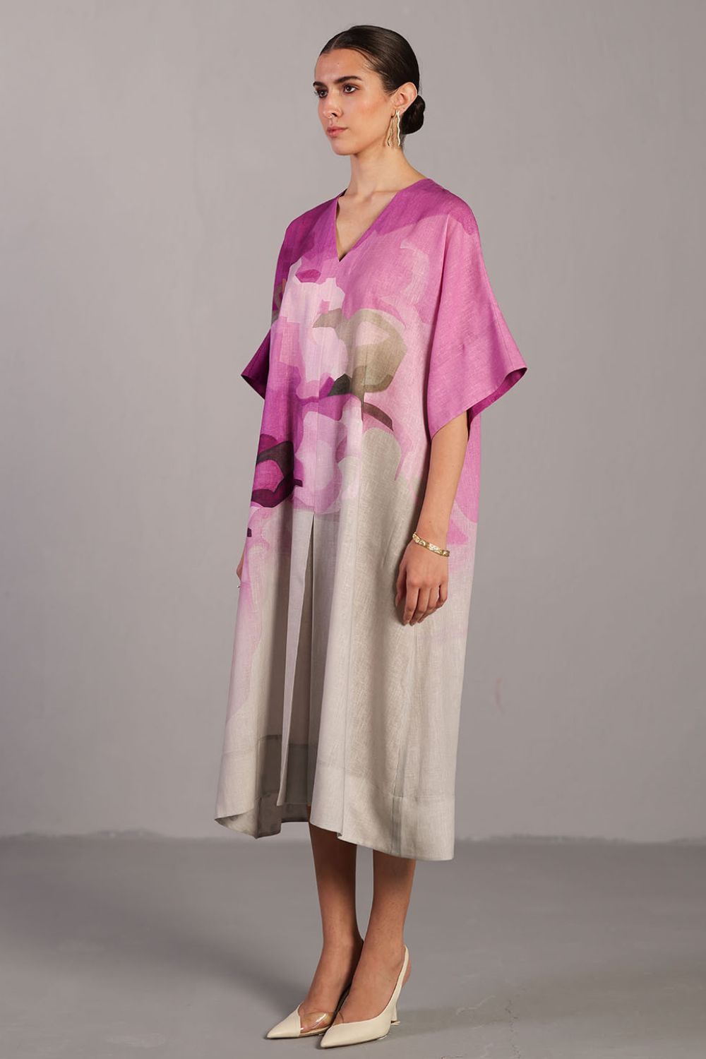 Diffuse beetroot & light grey long dress