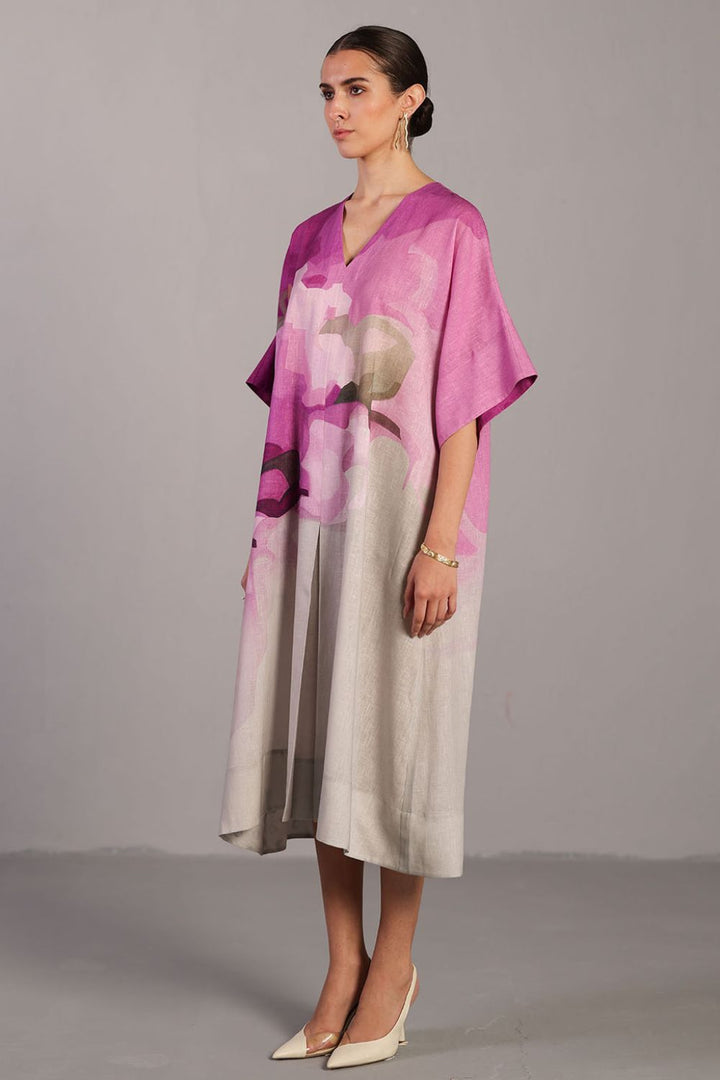Diffuse beetroot & light grey long dress