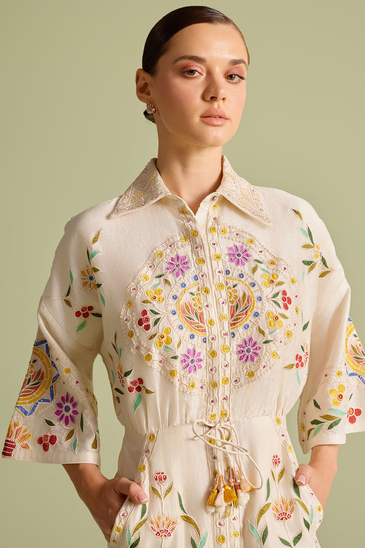 Ivory Applique Shirt Dress