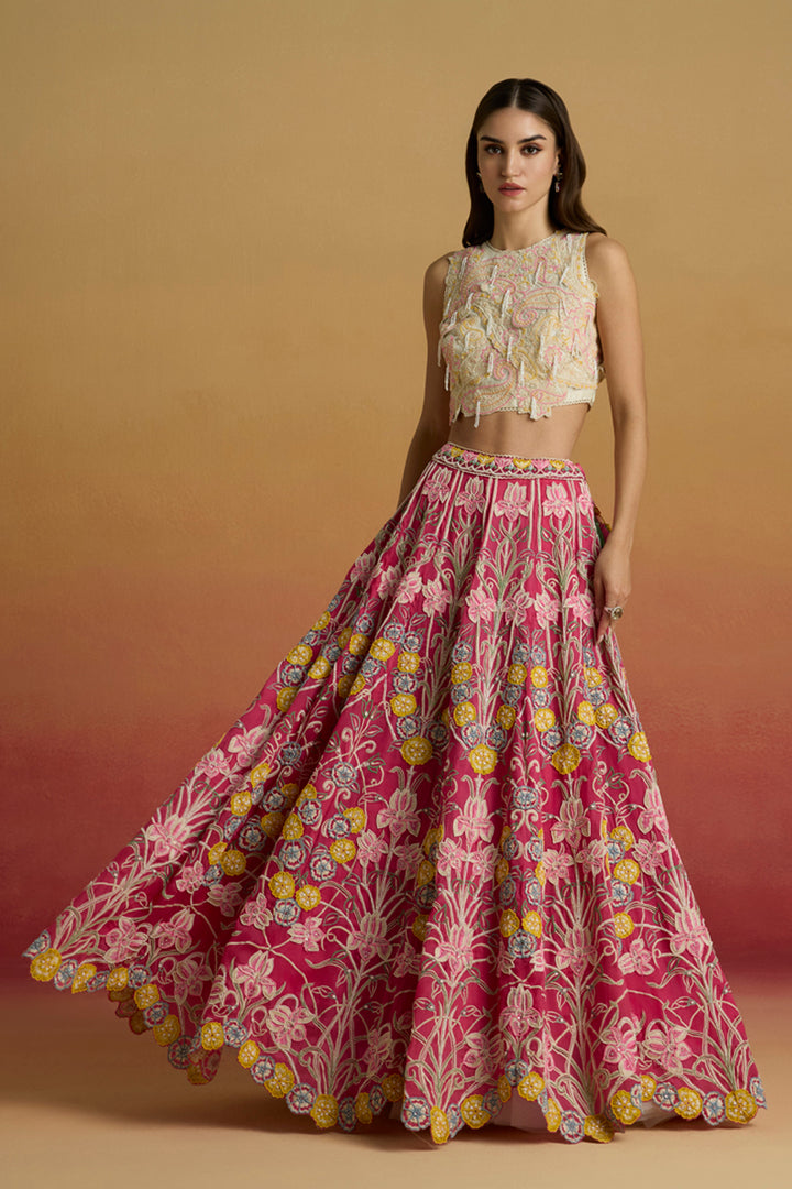 Ivory Paisley Applique and Beadwork Crop Top