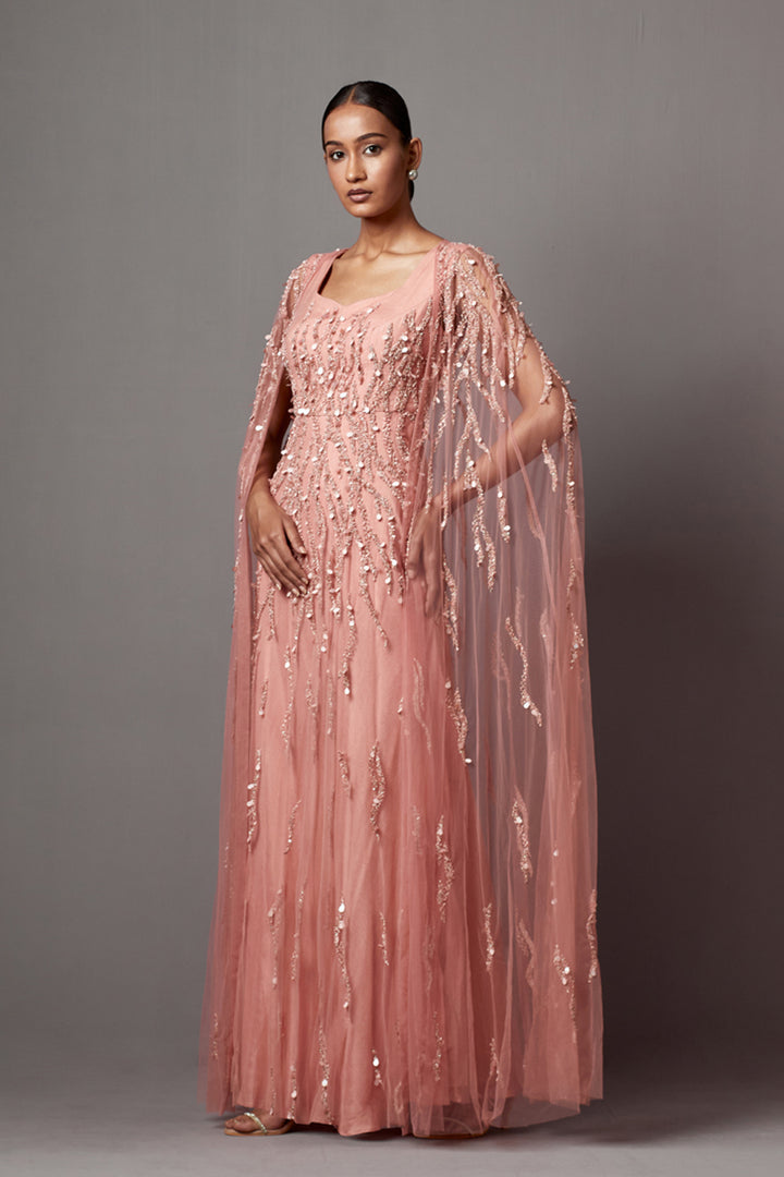 Dust Rose Cape Gown