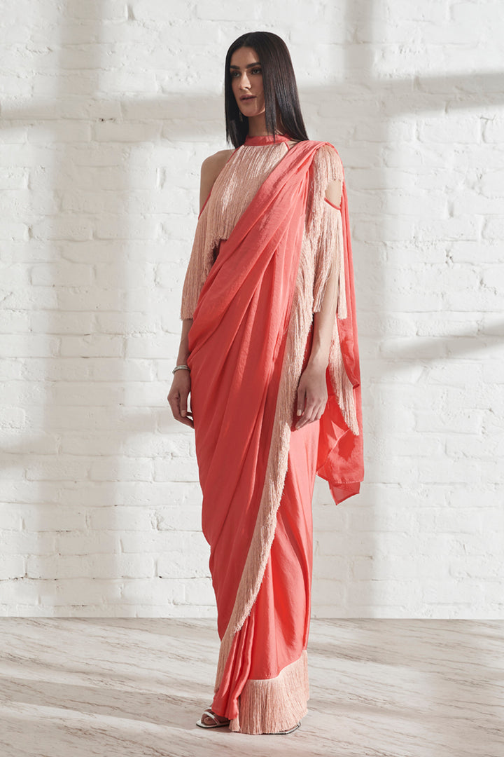 Noor Fringe Sari with Halter Fringe Top