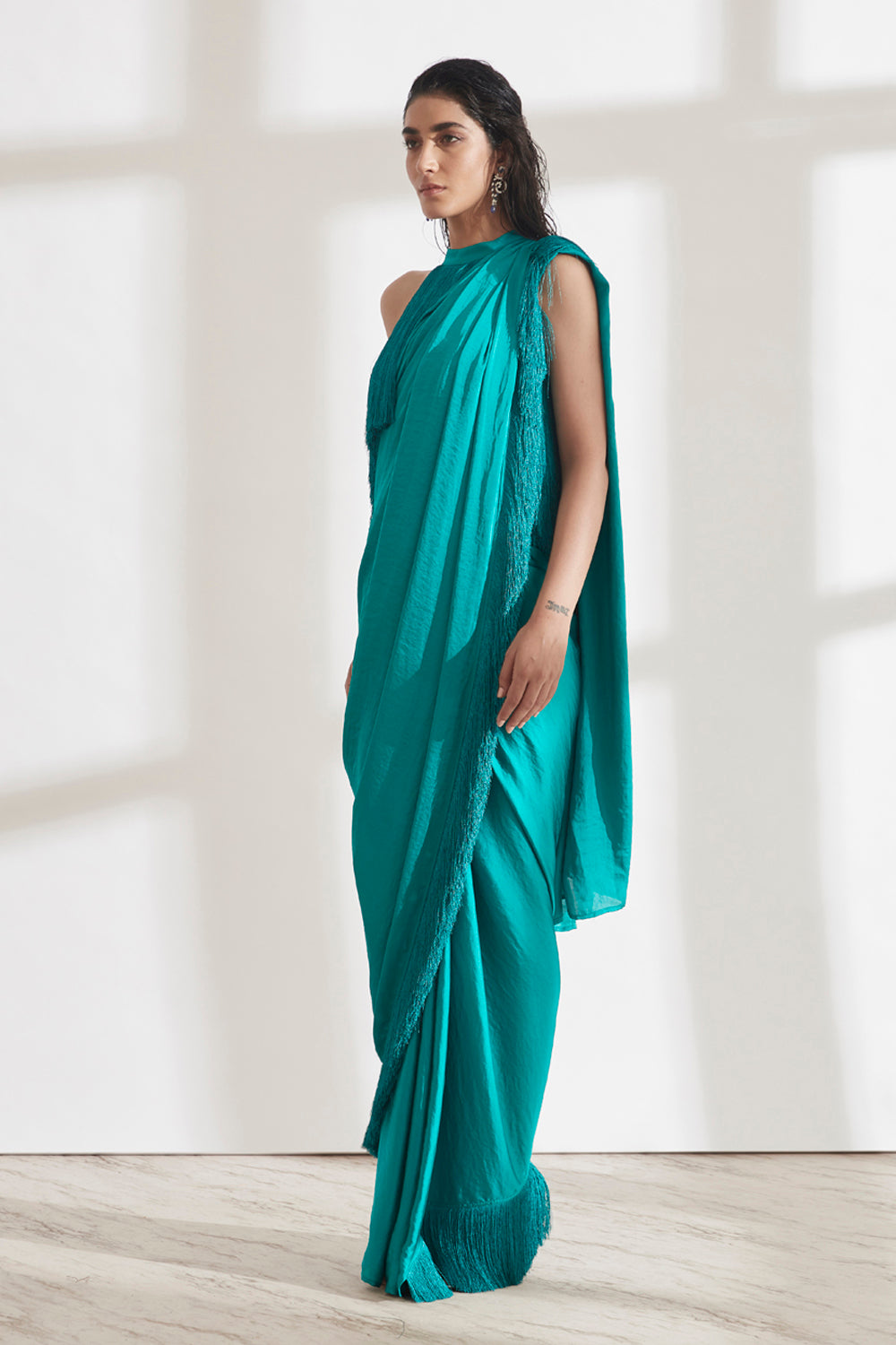 Noor Fringe Sari with Halter Fringe Top