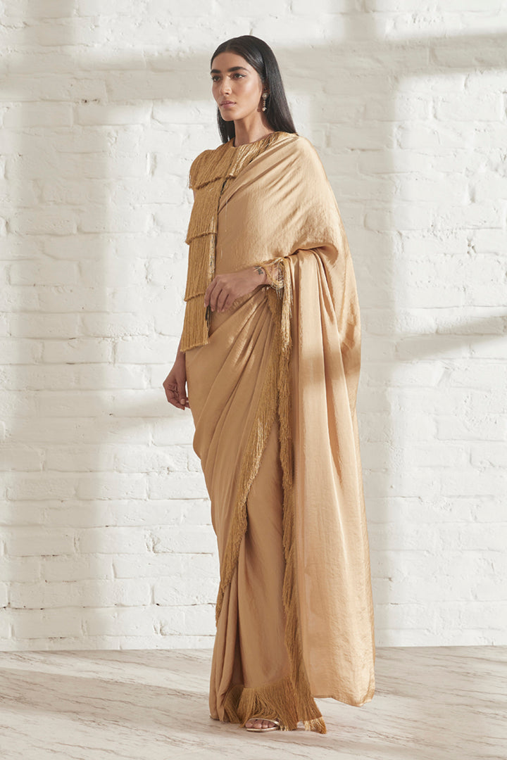 Noor Fringe Sari with Sleeveless Fringe Jacket