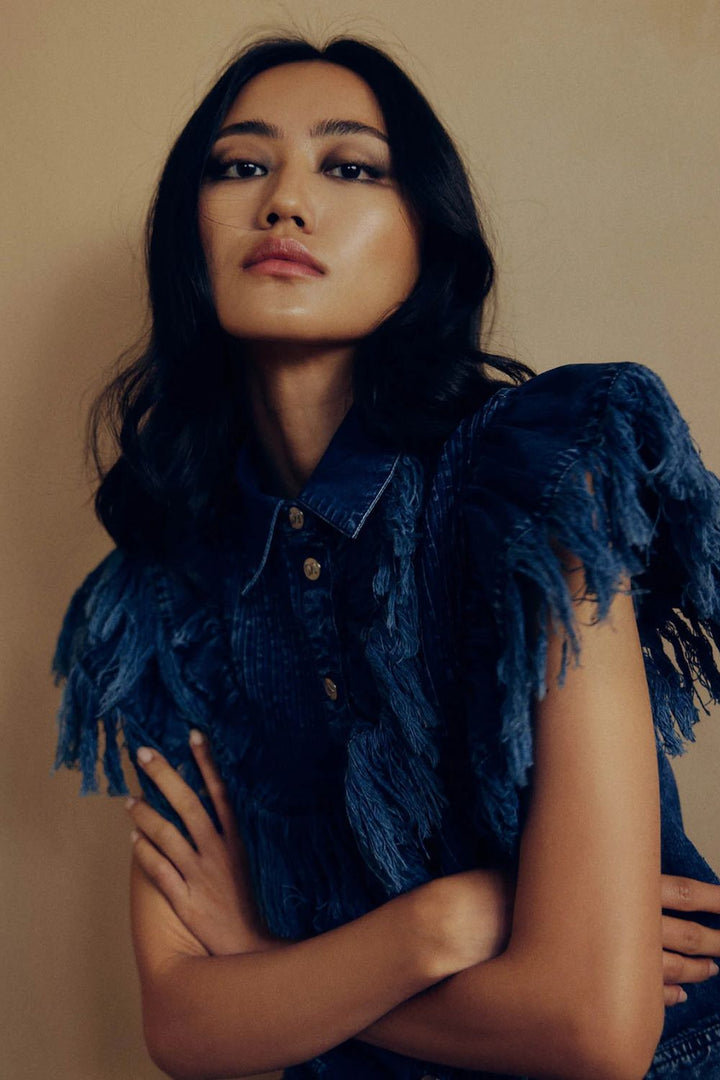 FRAYED DENIM COORD SET