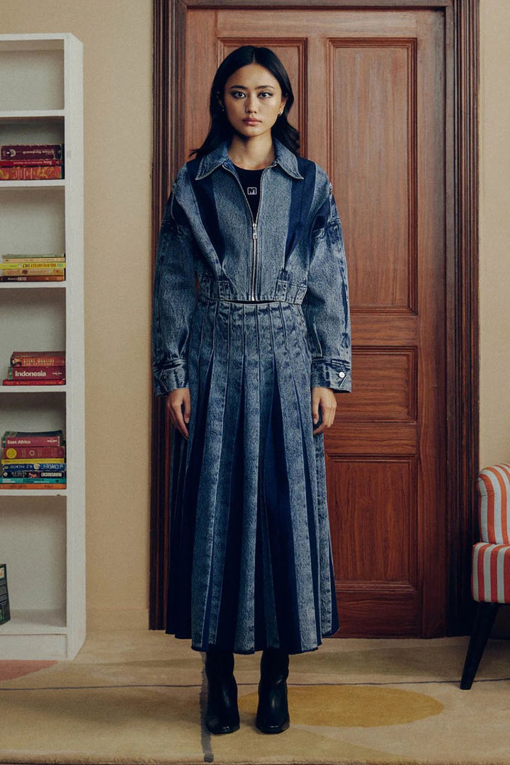 PLEATED DENIM COORD SET