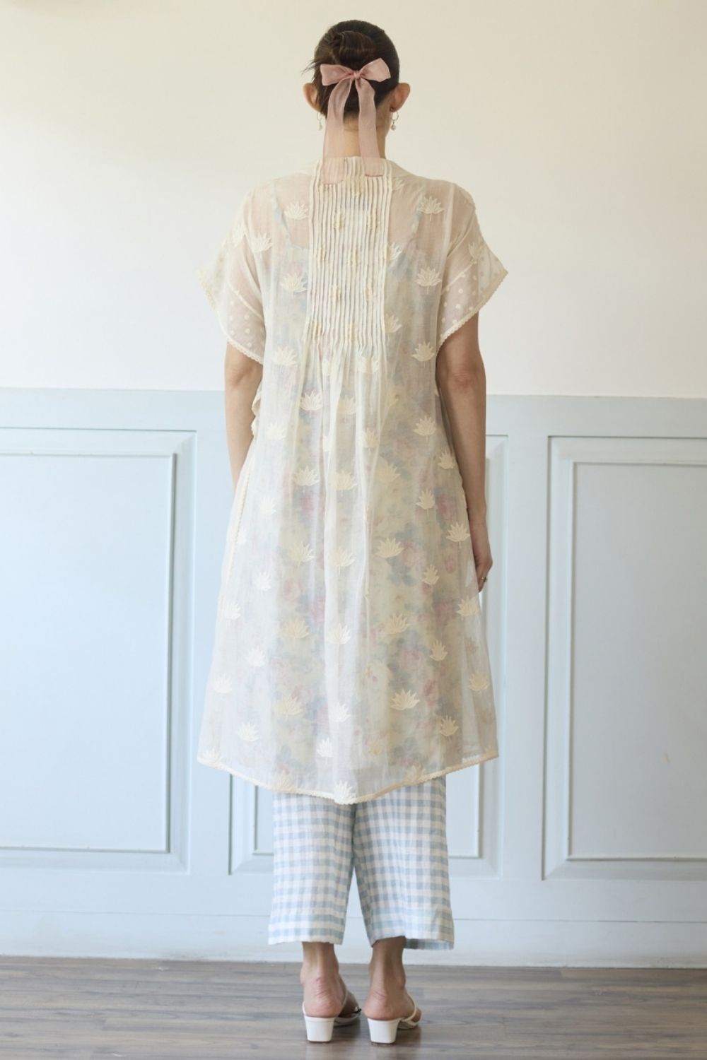 White & Blue Kaftan Set With Slip and Pants