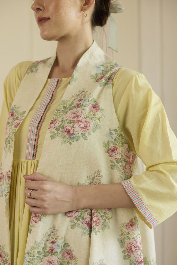Yellow & Green Co-ord Set With Overlay