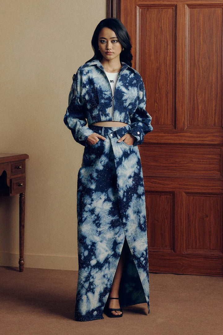 DISTRESSED DENIM CLOUDWASH COORD SET