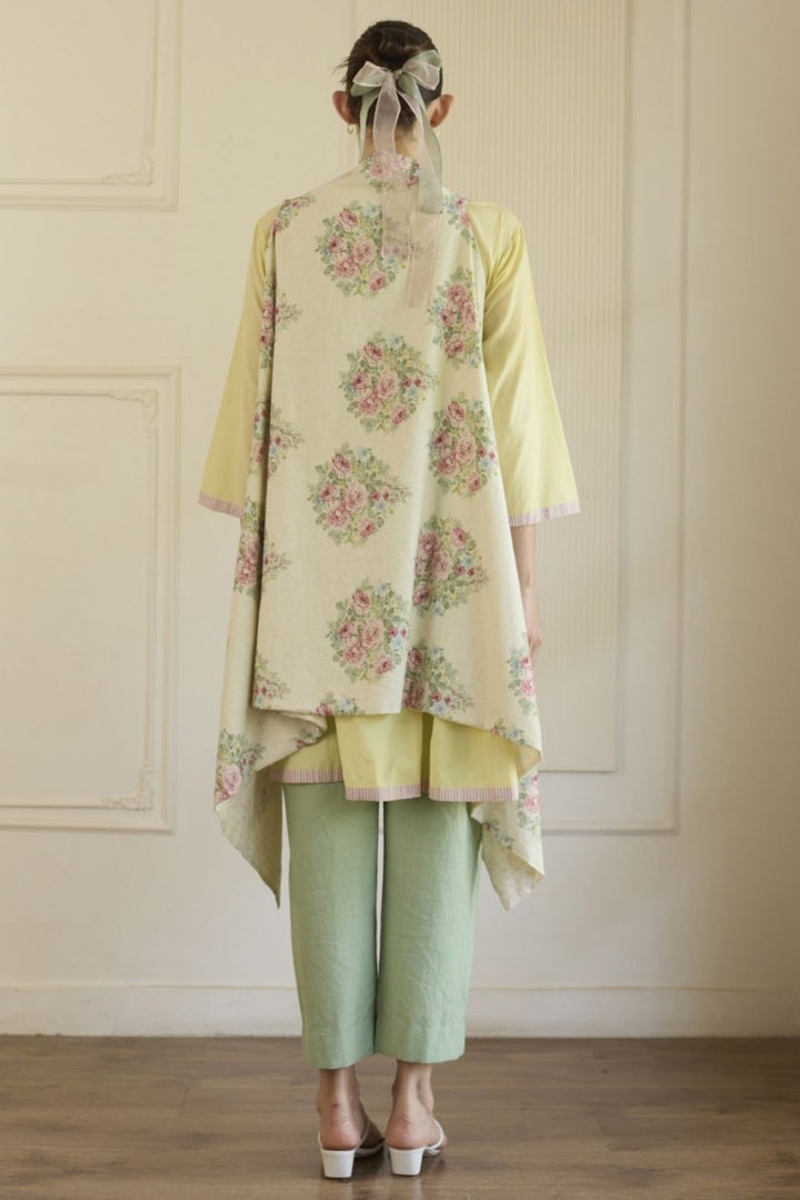 Yellow & Green Co-ord Set With Overlay