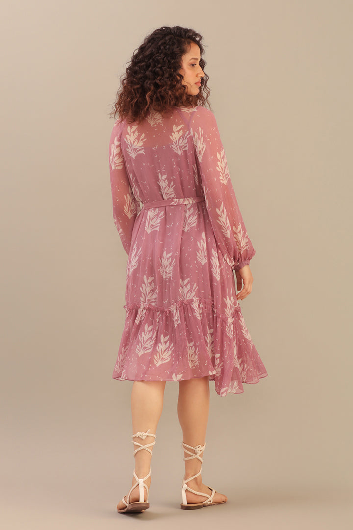 Lavender printed chiffon smock dress