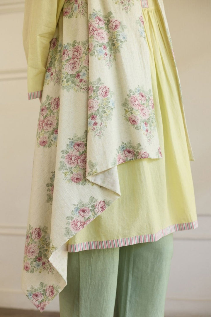 Yellow & Green Co-ord Set With Overlay