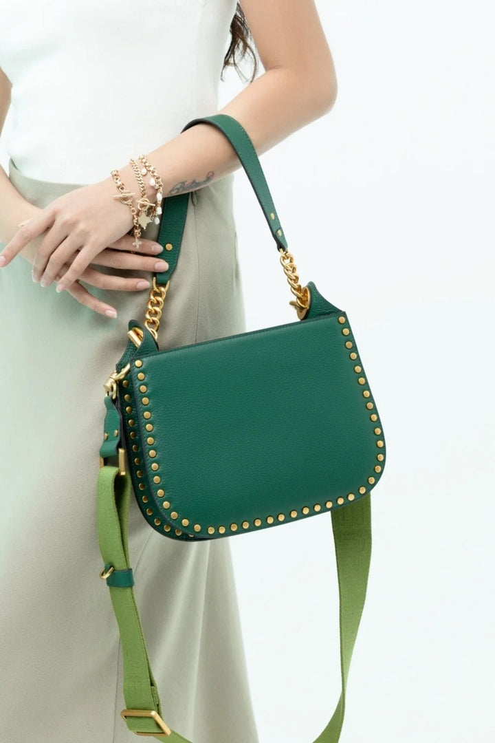 X Forest Green Studded Shoulder Bag