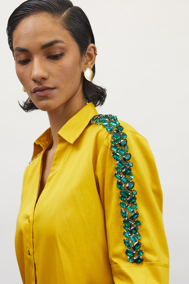 Canary Yellow Emerald Swarovski Ribbon Shirt