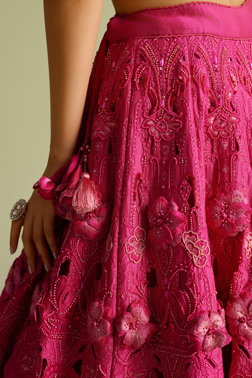 Fuchsia Cutwork and 3d Applique Lehenga