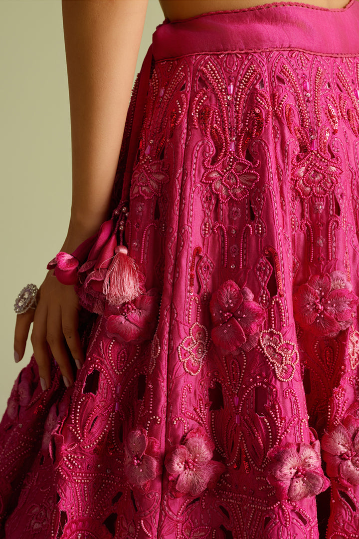 Fuchsia Cutwork and 3d Applique Lehenga