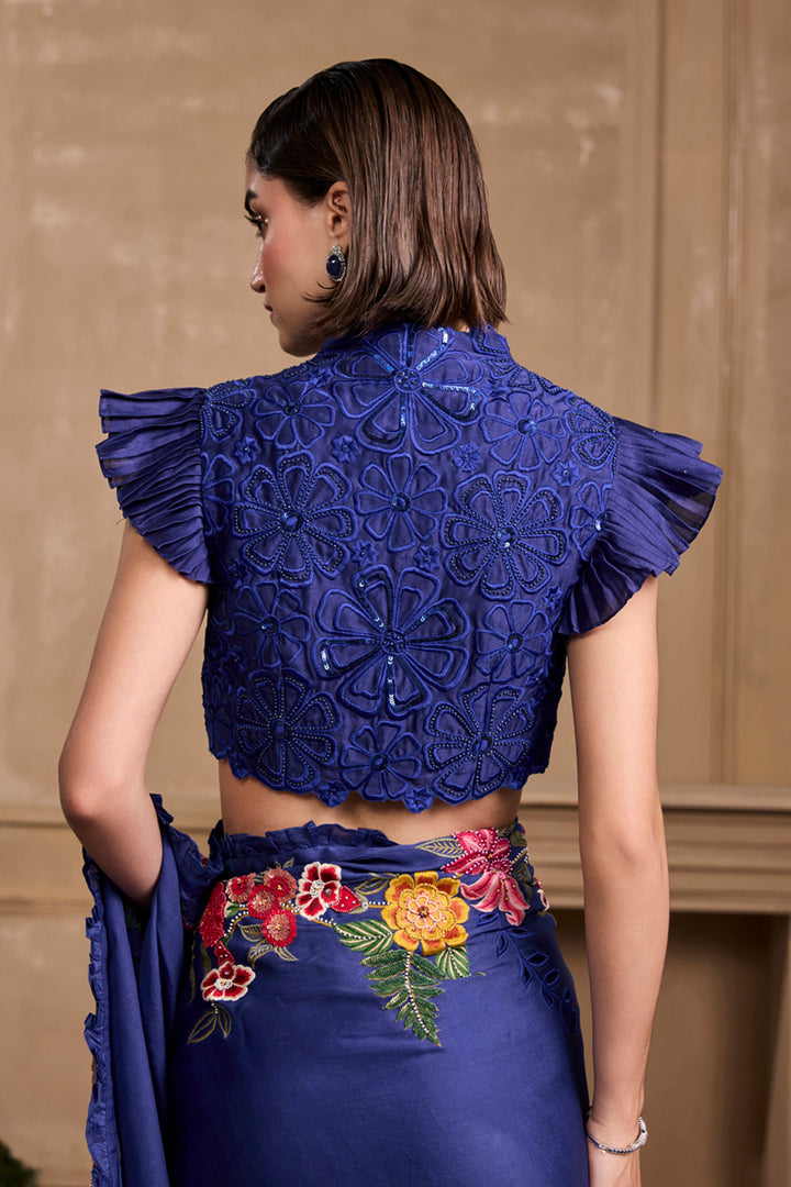 Cobalt Blue Floral Ruffled Top