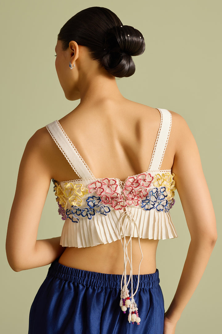 Ivory 3D Hydrangea Pleated Bustier