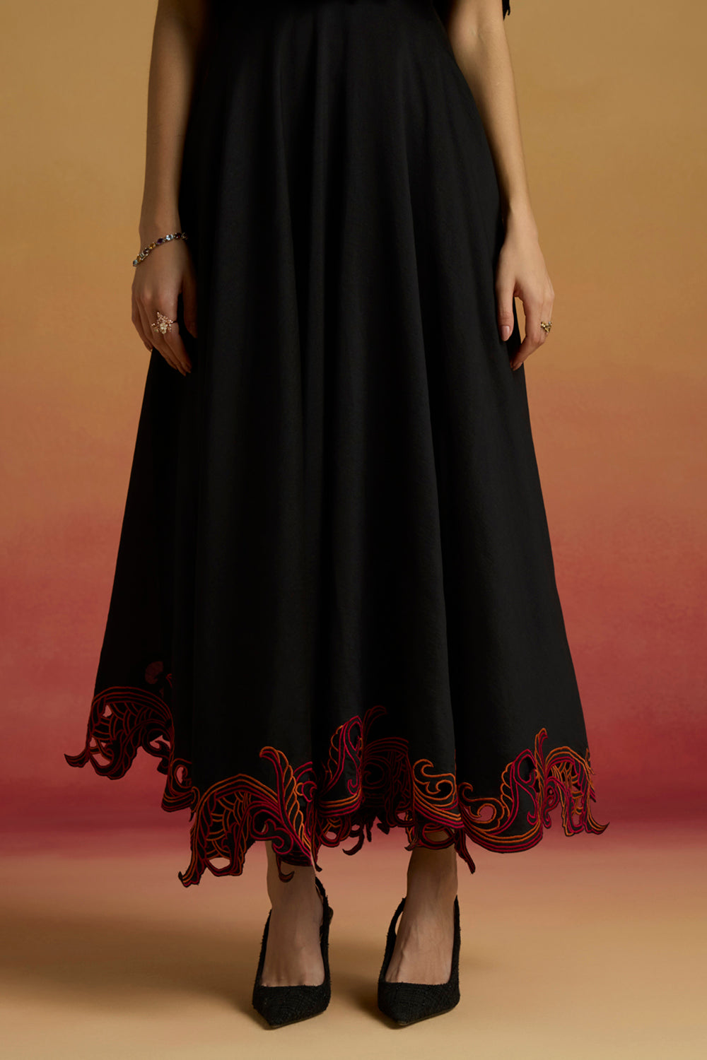 Black Cape Flounce Dress