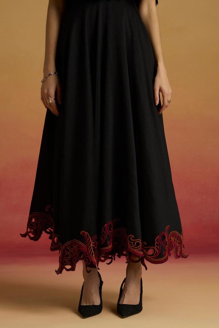 Black Cape Flounce Dress