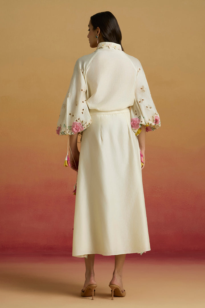 Ivory 3D Floral Applique Skirt