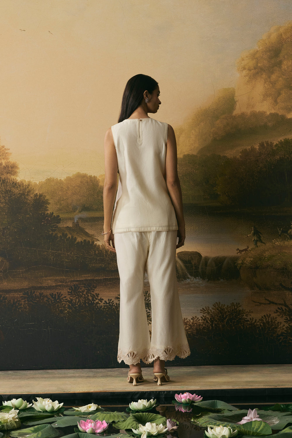 Ivory Cutwork Floral Straight Pants