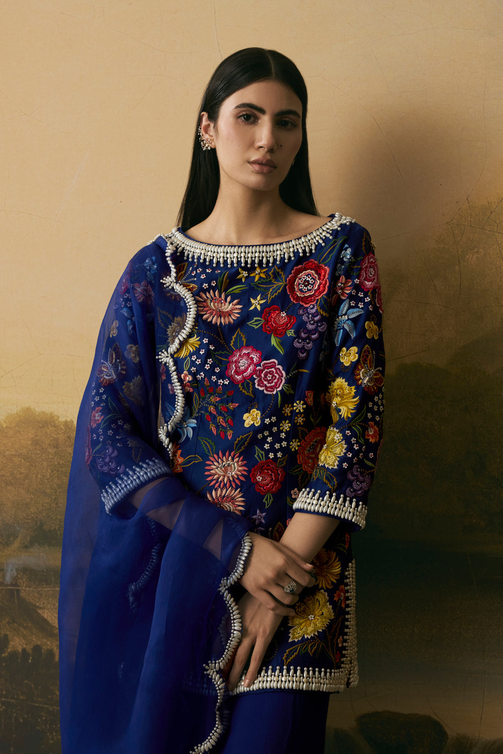 Cobalt Blue Beadwork Dupatta