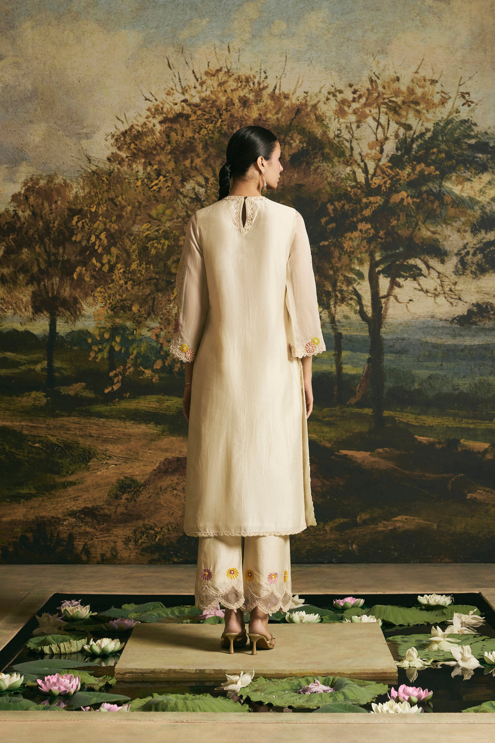 Ivory Beadwork Panelled Kurta With Pants