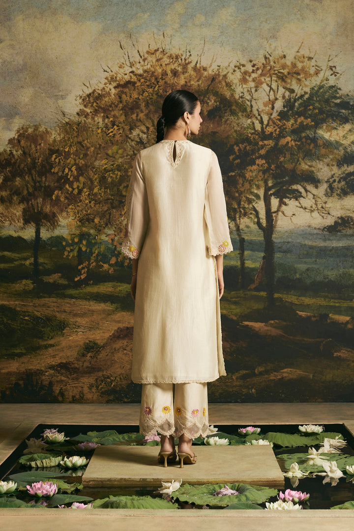 Ivory Beadwork Panelled Kurta With Pants