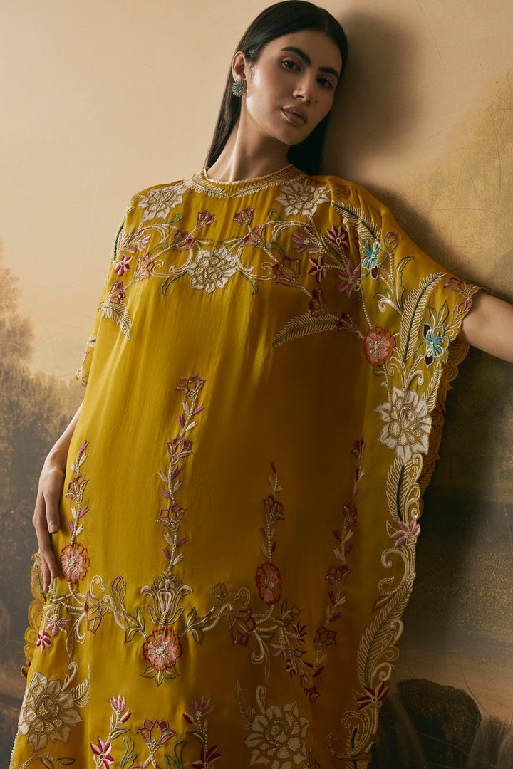 Amber Yellow Contrast Florals Kaftan